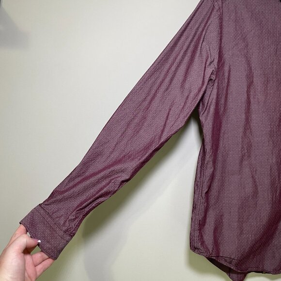 Men's Medium Express Fitted Metallic Maroon Long Sleeve Button Down Shirt - Picture 5 of 8